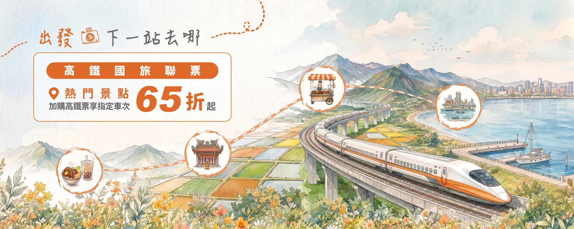 高鐵國旅聯票宣傳圖：加購車票享熱門景點優惠