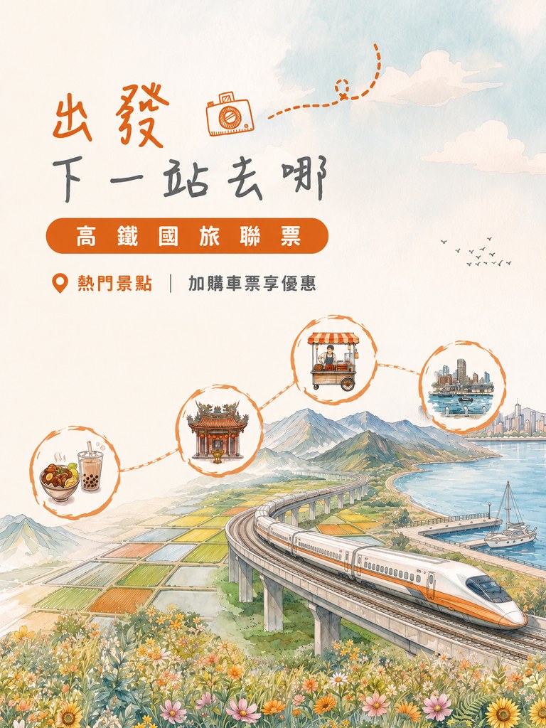 高鐵國旅聯票宣傳圖：加購車票享熱門景點優惠